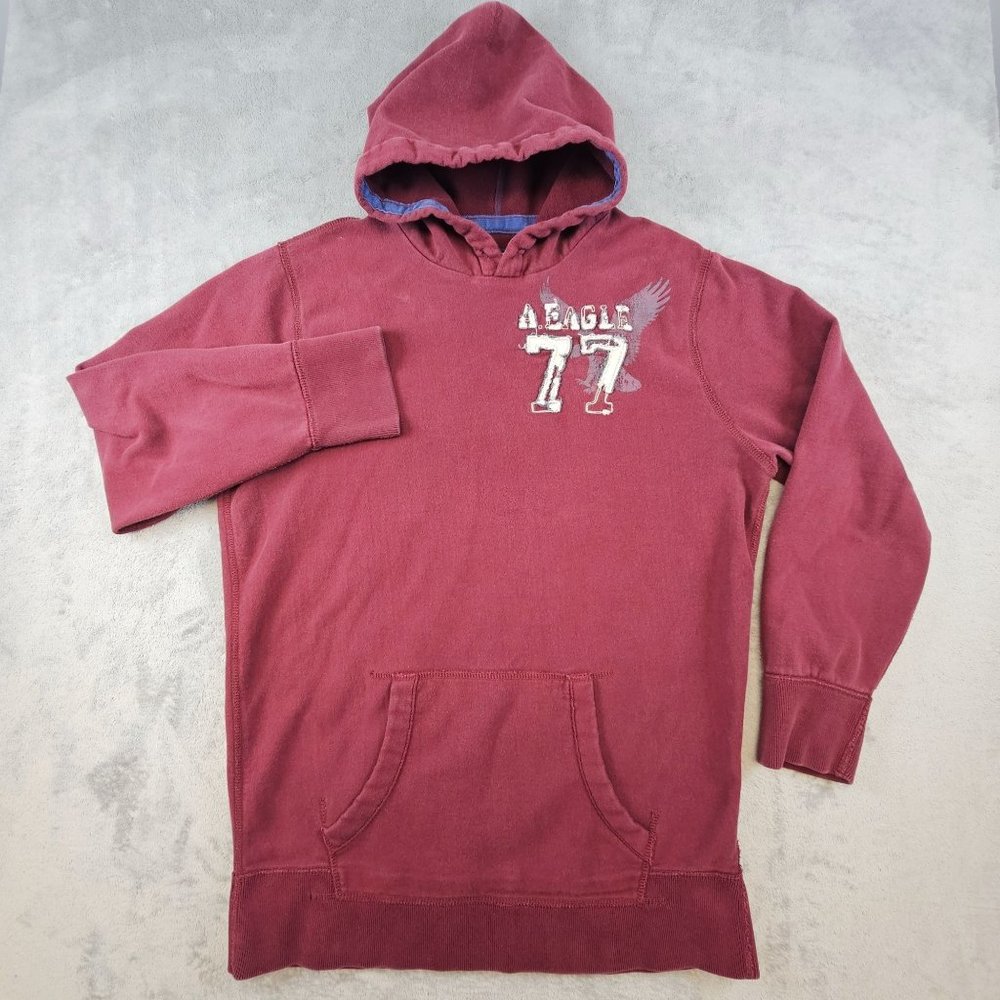 American Eagle Outfitters Hoodie Men's XLT Burgundy Heavyweight Pullover Logo